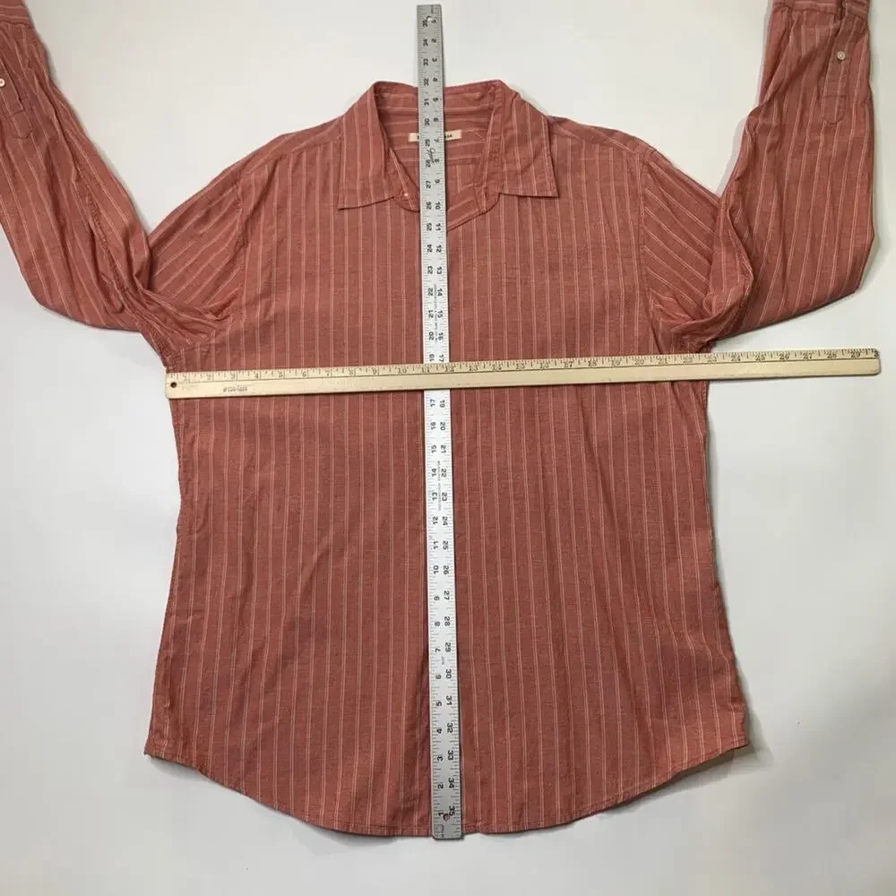 John Varvatos Shirt Mens XL Salmon Cream Cotton Striped Button Up Long Sleeve - Picture 3 of 8